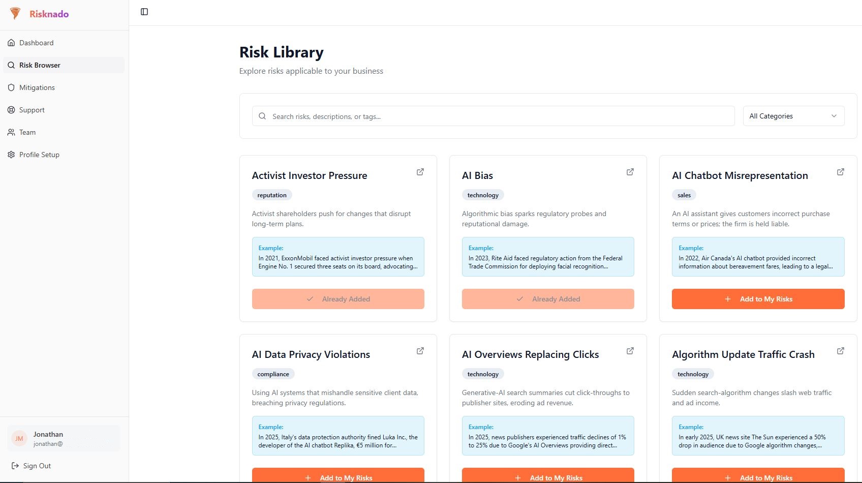Comprehensive Risk Library Screenshot